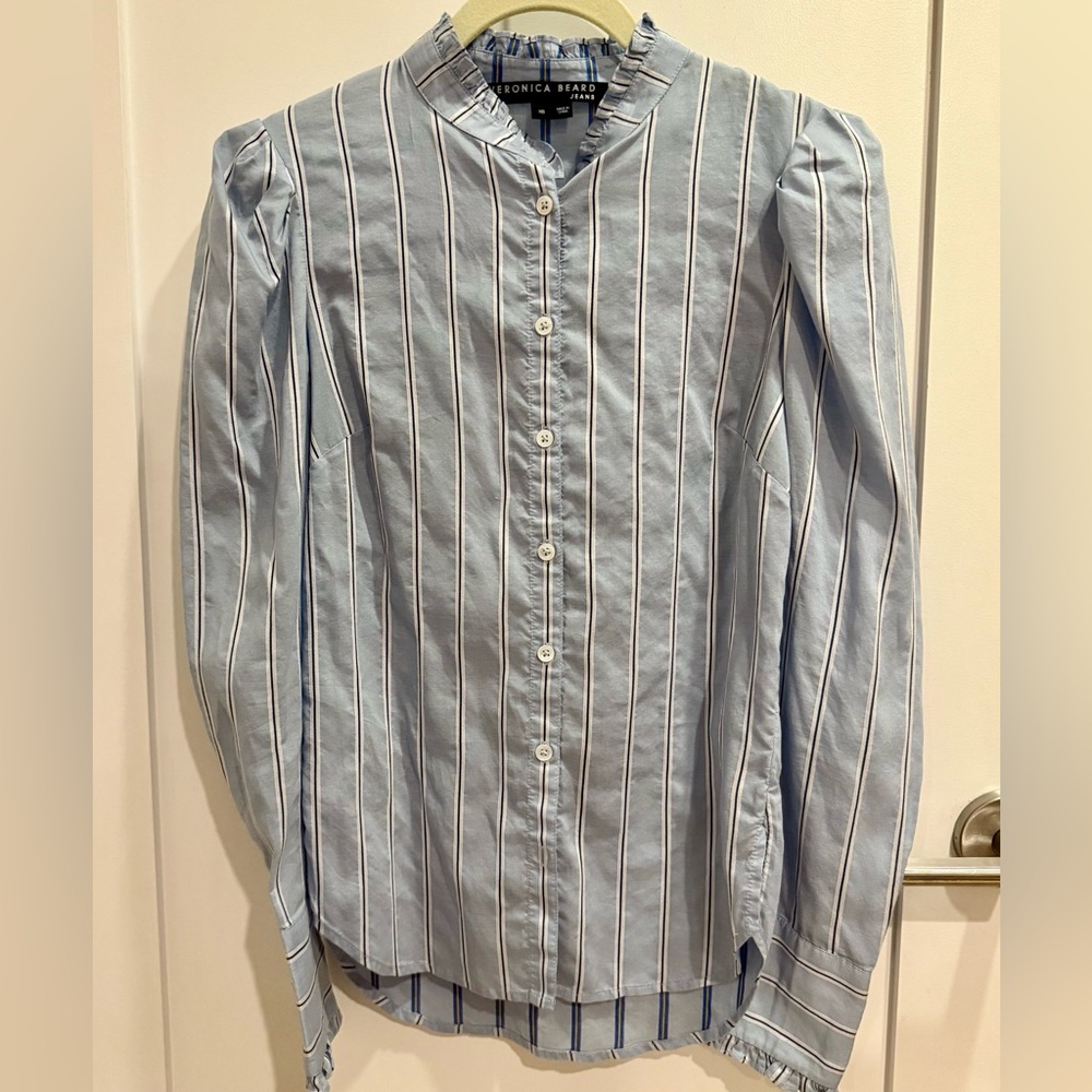 Veronica Beard Light Blue Striped Button-Down Shirt